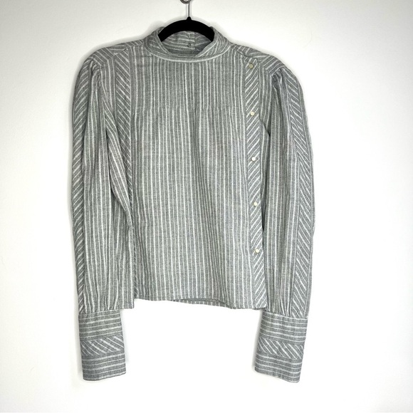 Isabel Marant Etoile Grey Striped Mock Neck Blouse - Picture 3 of 7